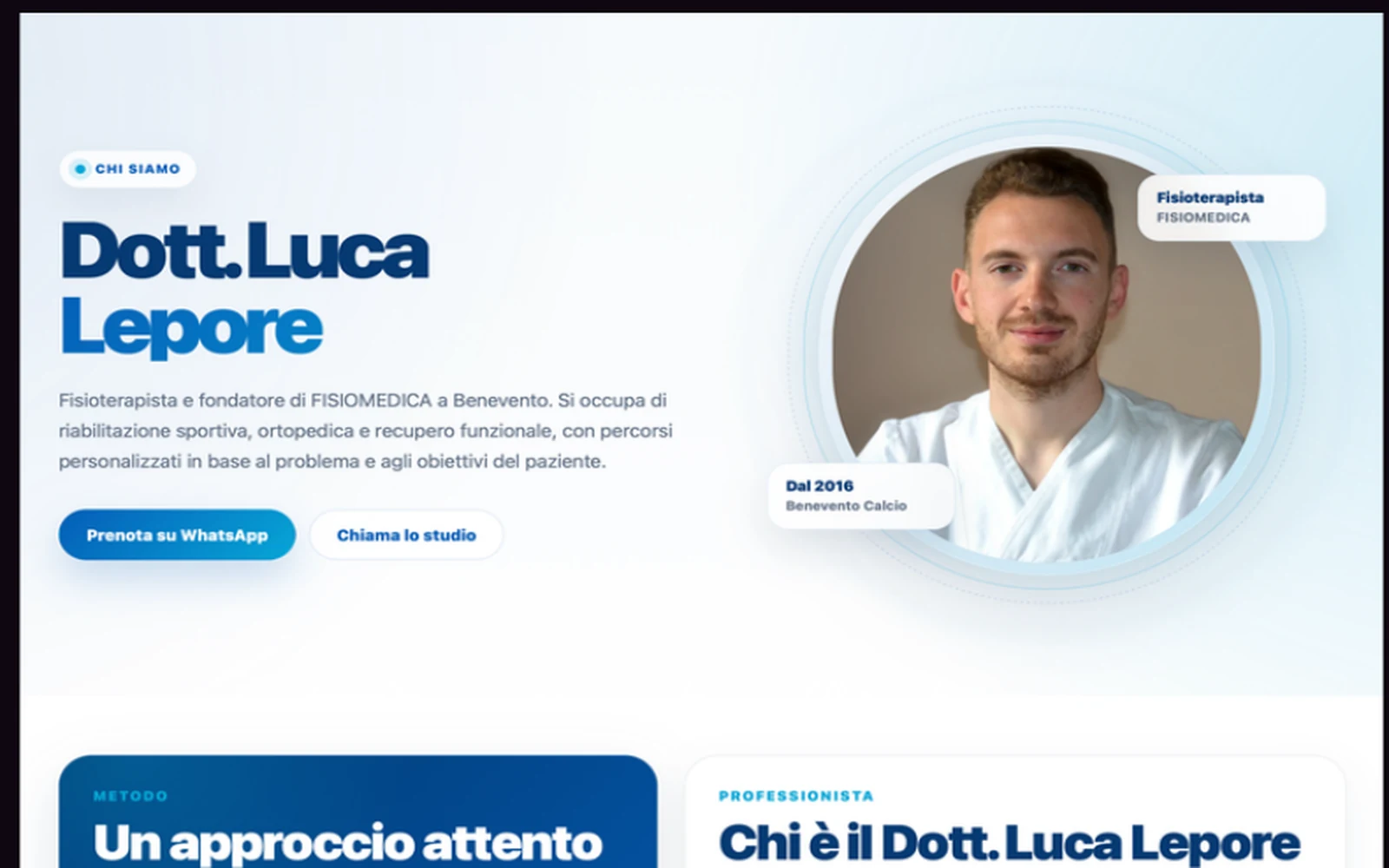 Sezione del sito realizzato per Fisiomedica, studio di fisioterapia