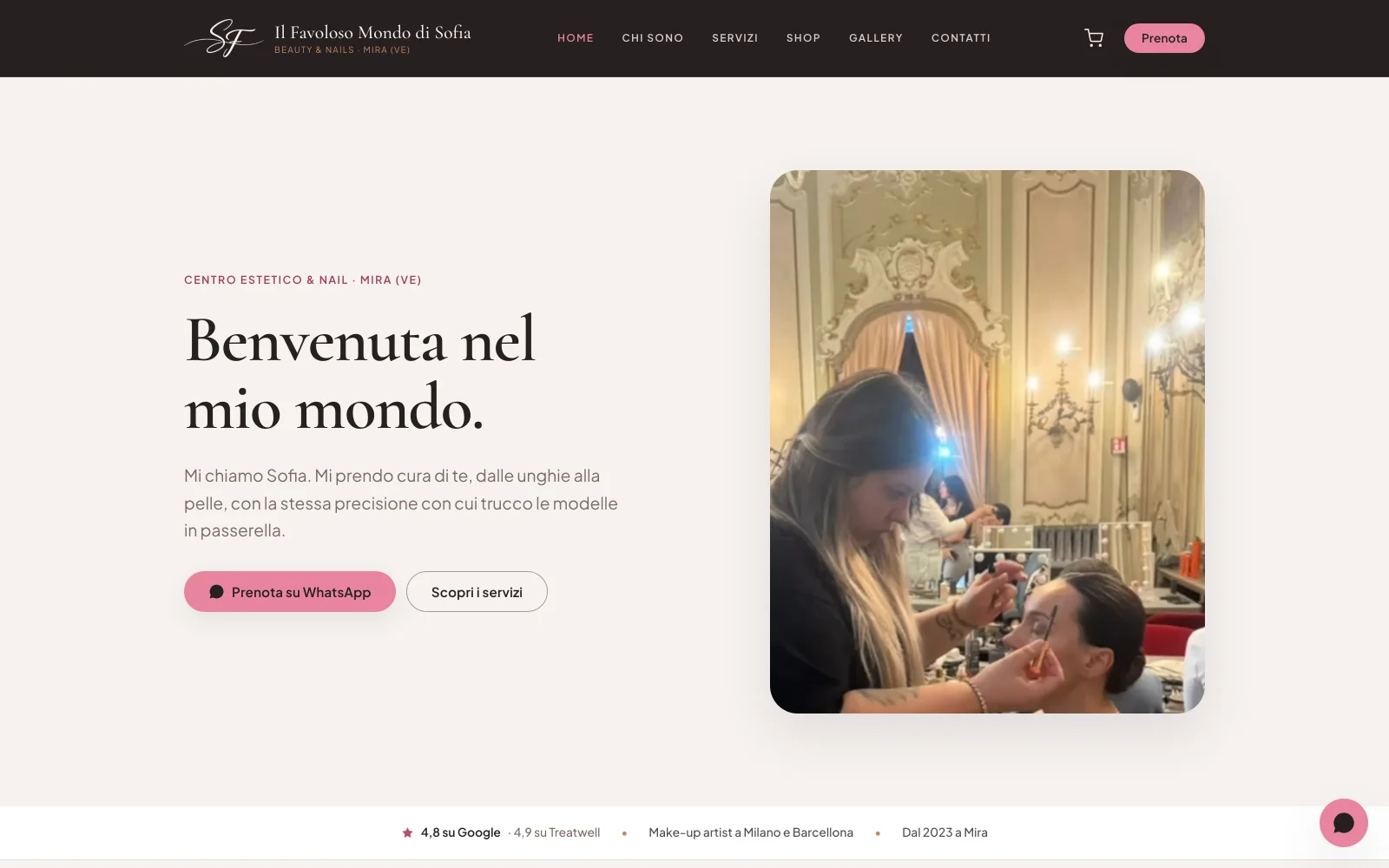 Pagina prodotti del sito realizzato per un centro estetico a Mira