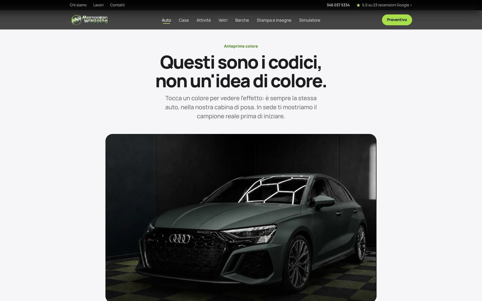 Simulatore di wrapping: la stessa auto con tre pellicole diverse a confronto